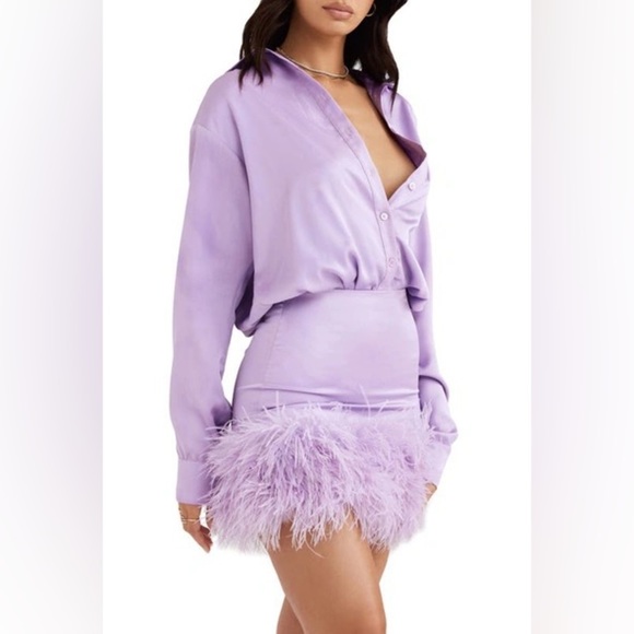 HOUSE OF CB 'Tyra' Orchid Satin Shirt Dress - Picture 6 of 11